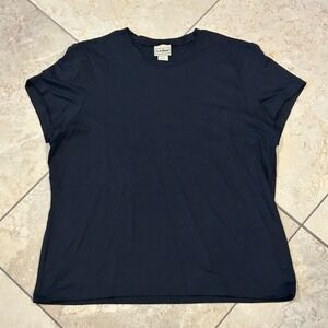 LL Bean Shirt Womens Large Black Short Sleeve Athletic Nylon Stretch GP78 USA